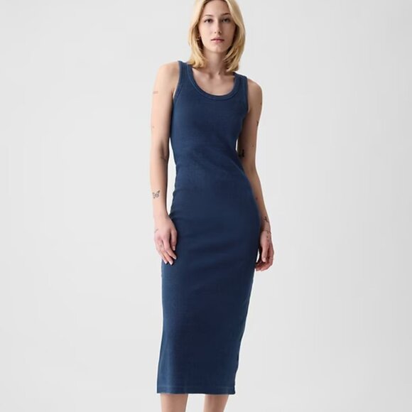 GAP - Rib Midi Tank Dress in Medium Blue Indigo - Picture 1 of 10